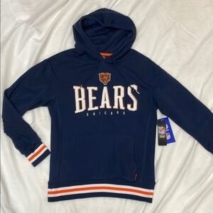 New NFL Bears Blue & Orange Hoodie Sweatshirt with Boucle Logo & Stripes, Mens S